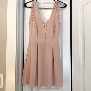 BCBGeneration blush pink lace v-neck open back mini dress size 2